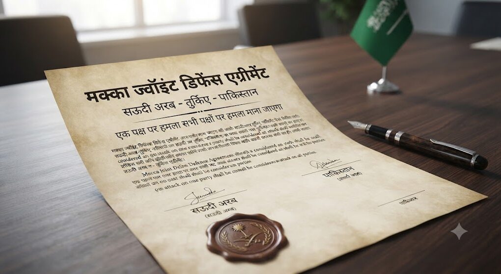 सऊदी अरब, तुर्किए और पाकिस्तान के नेताओं की रक्षा समझौते के दौरान मुलाकात।