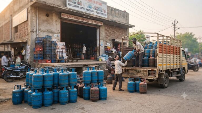 कमर्शियल LPG सिलेंडरों का प्रतिनिधि दृश्य